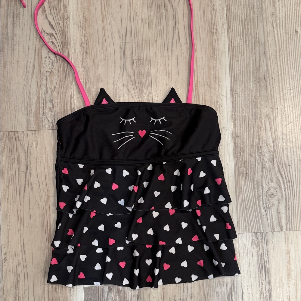 Justice Black and Pink Cat Face Bikini top